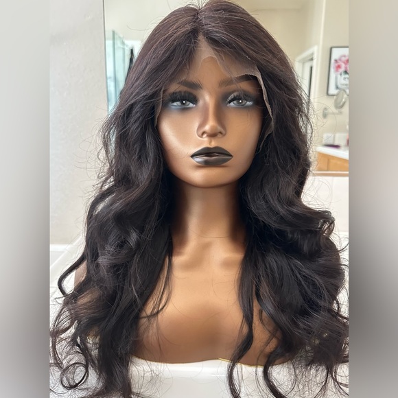 Pre styled 💯% human hair 13x6 natural brown lace frontal 26 inch wig - Picture 6 of 15